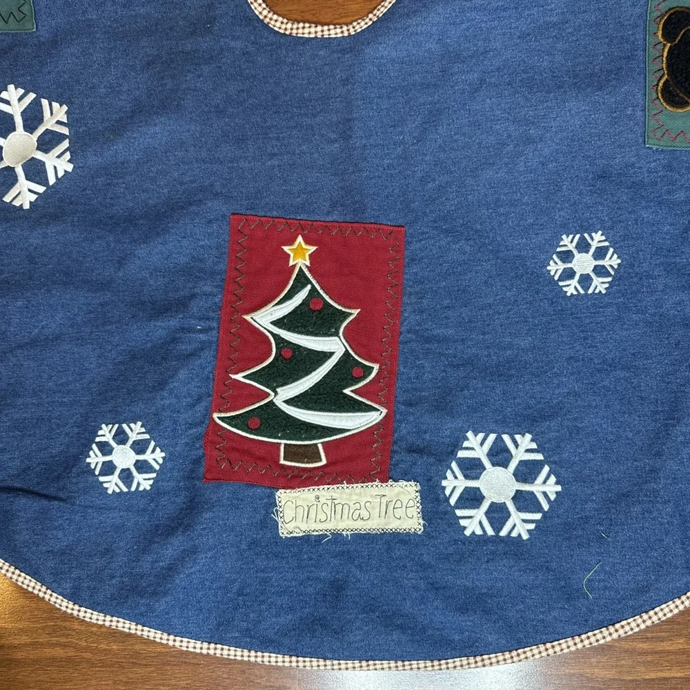 Vintage Denim Christmas Tree Skirt Hunters Western Lined Plaid Tie‎